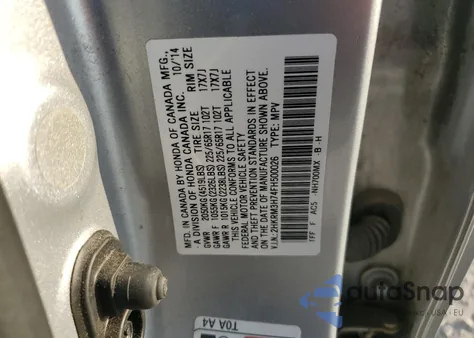 2015 Honda Cr-V Exl из США, поврежденный, VIN 2HKRM3H74FH500026